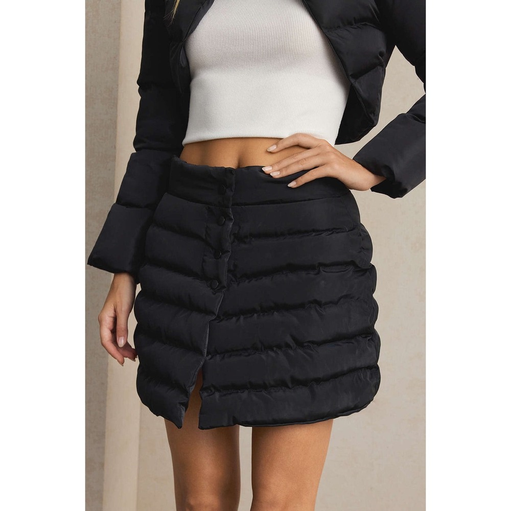 Micas Solid Button Up Puffer Mini Skirt Black siz… - image 4